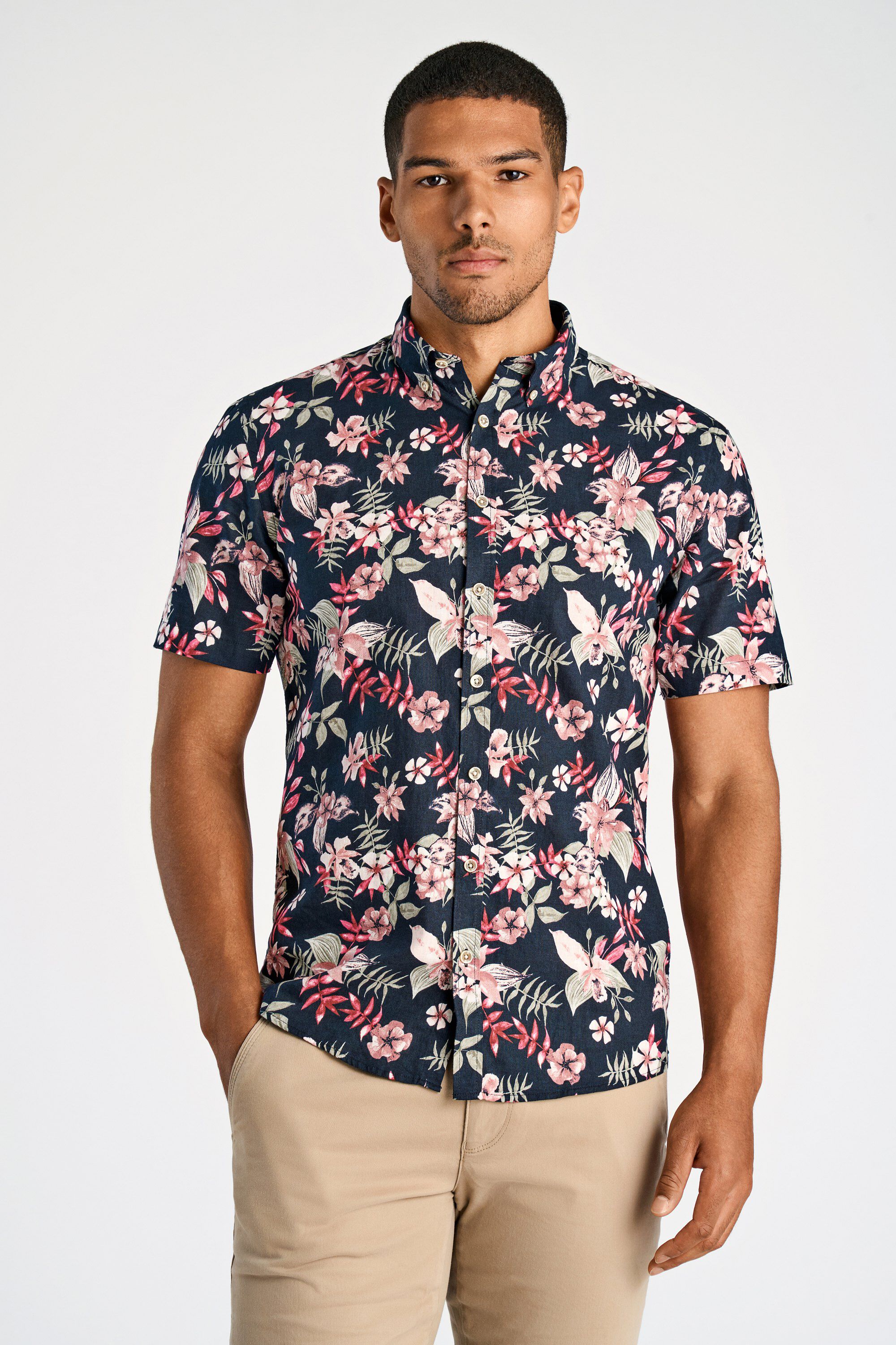 Printed cotton/linen shirt S/S