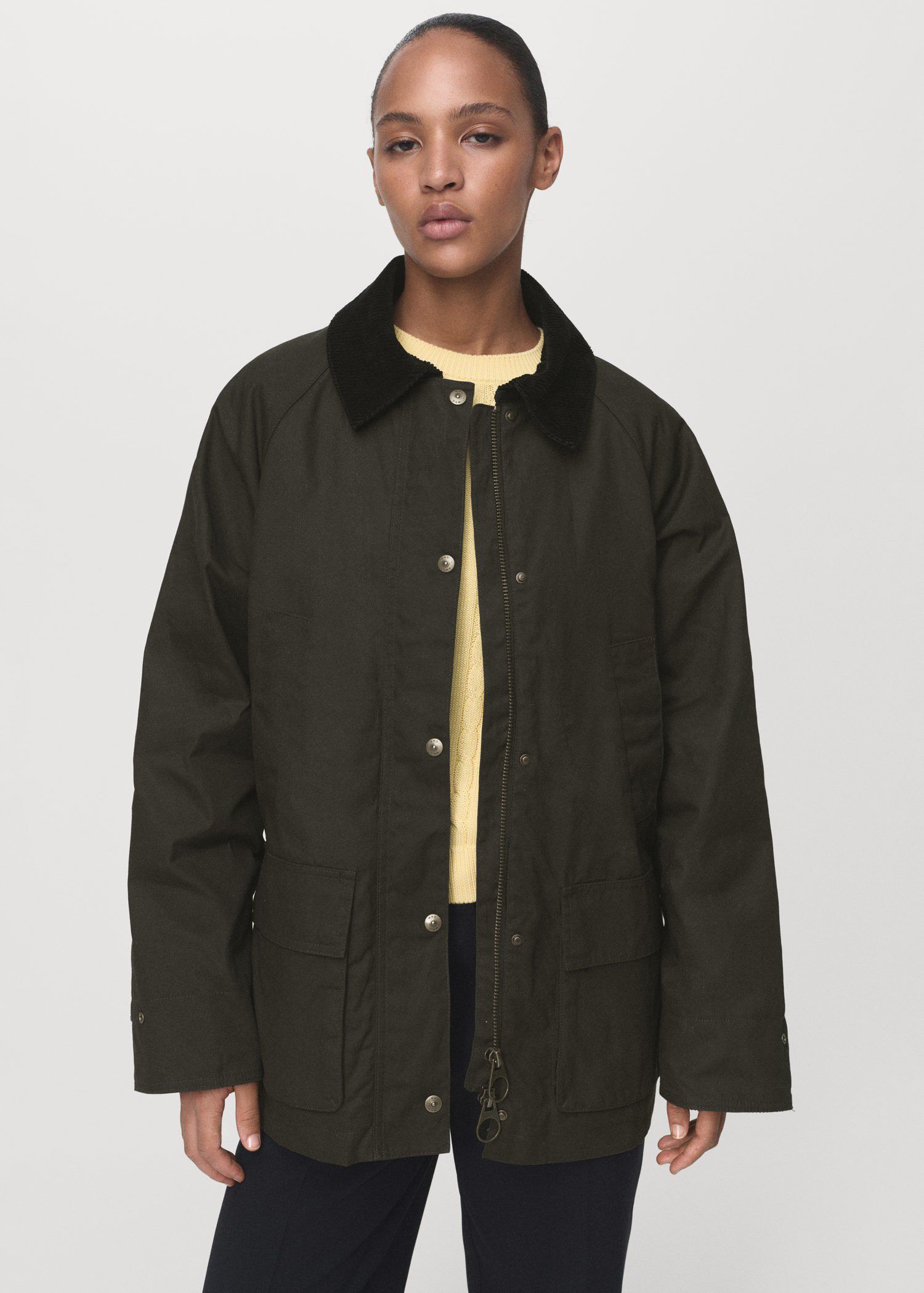 Cotton parka with corduroy collar
