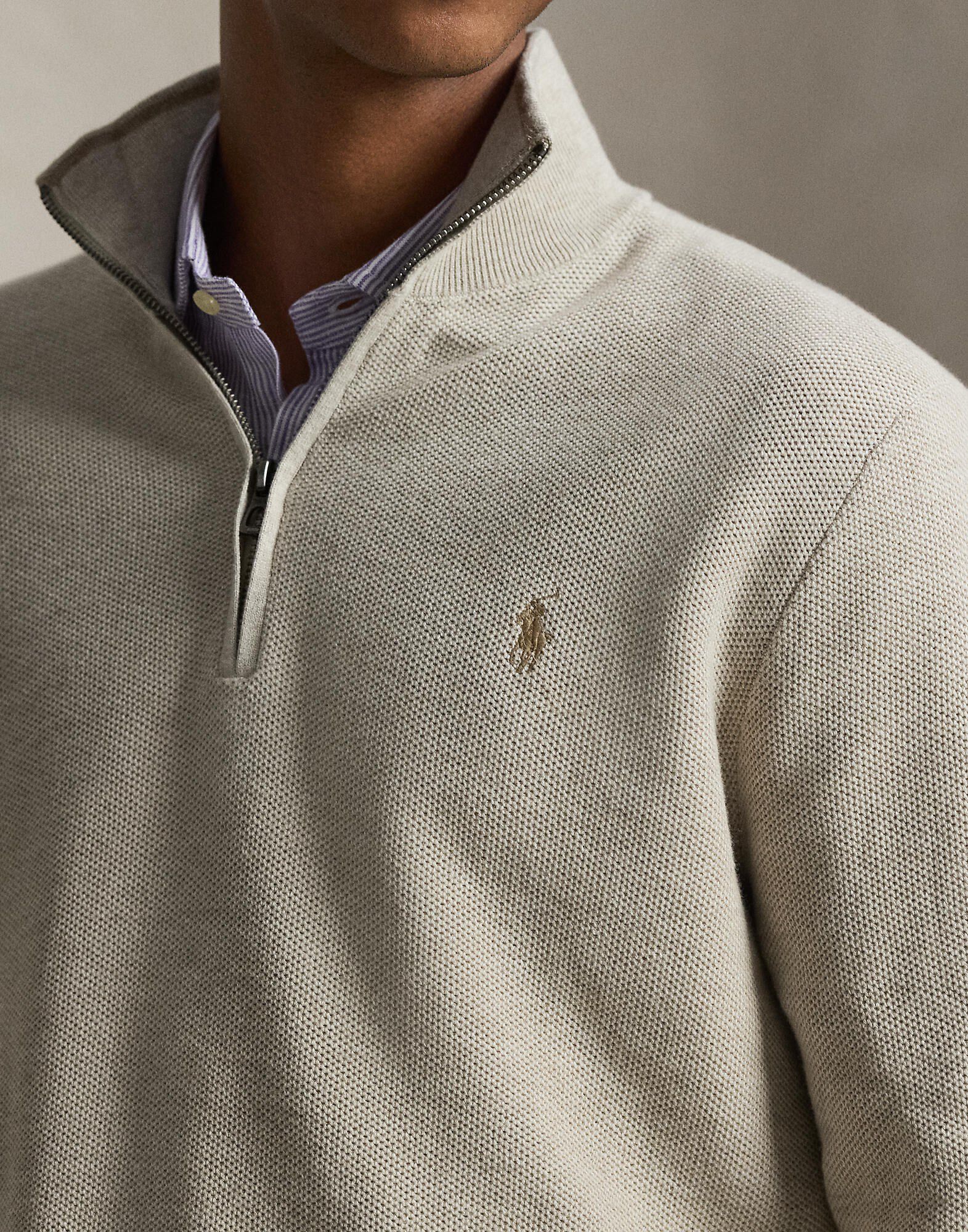 Mesh-Knit Cotton Quarter-Zip Sweater