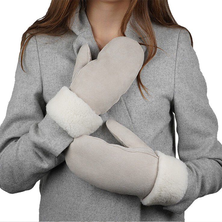 BELUKTA - MITTENS - SHEEP SUEDE WITH CURLY SHEARLING AROUND