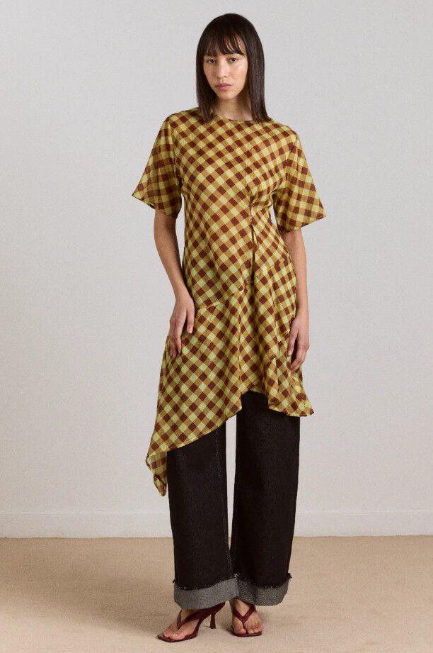 HARMONY MIDI DRESS - CHOC AVO GINGHAM