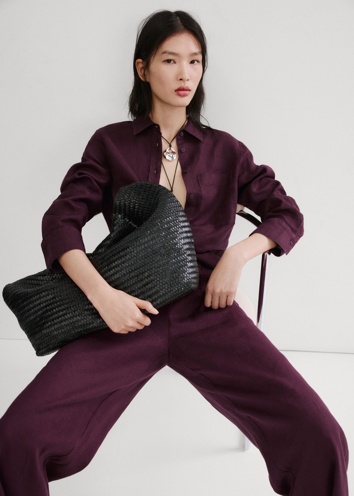 Straight linen-blend trousers