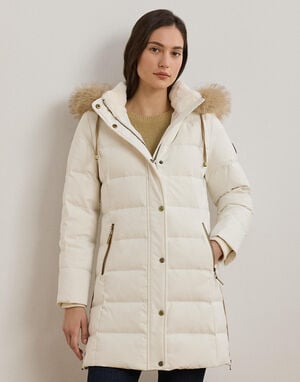 Faux-Fur-Trim Hooded Down Coat