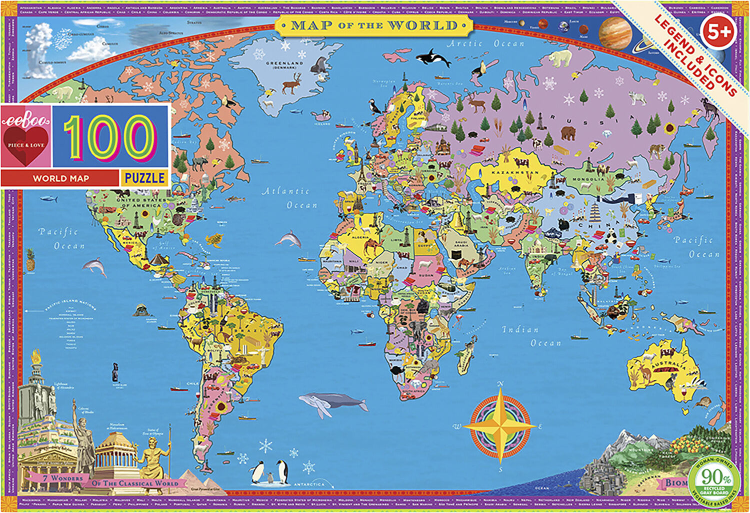 eeBoo - Puslespil 100 brikker - Verdenskort