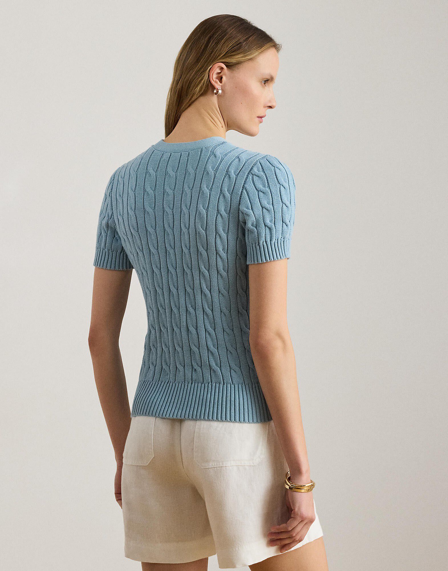 Cable-Knit Cotton Short-Sleeve Cardigan