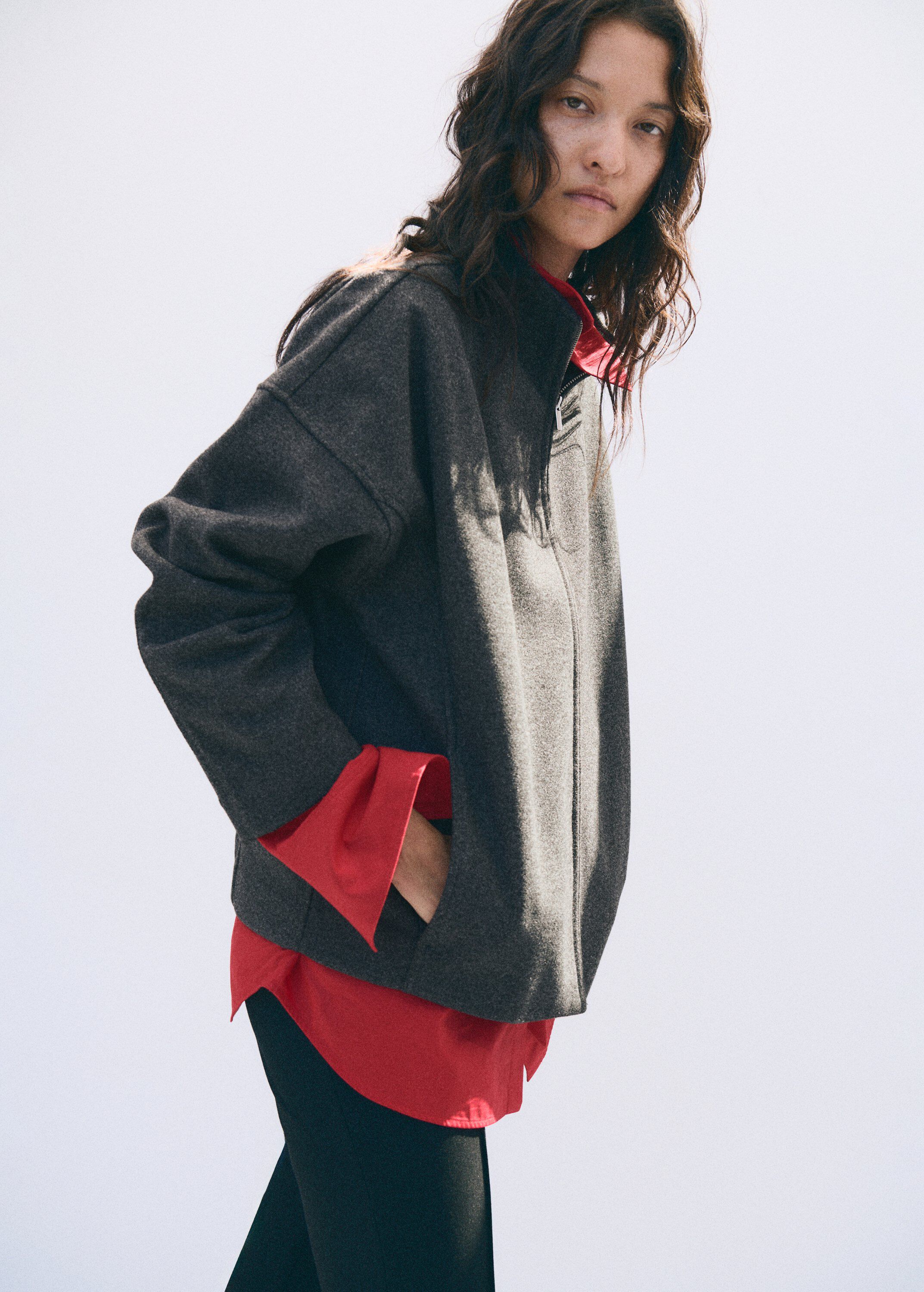 Textured jacket with a high neck