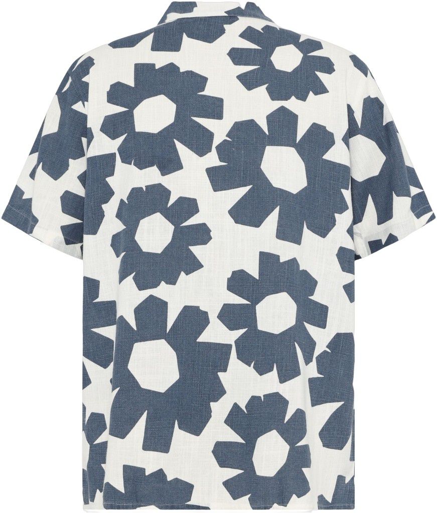 Relaxed linen-mix print short sleeve shirt