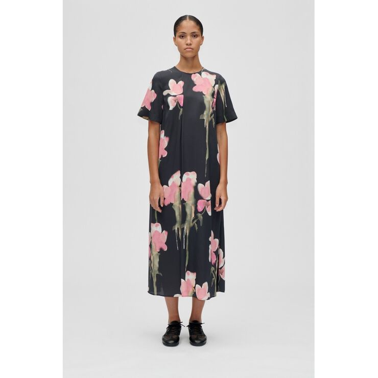 2263 Dry Viscose, Flowy Short Sleeve Midi Dress