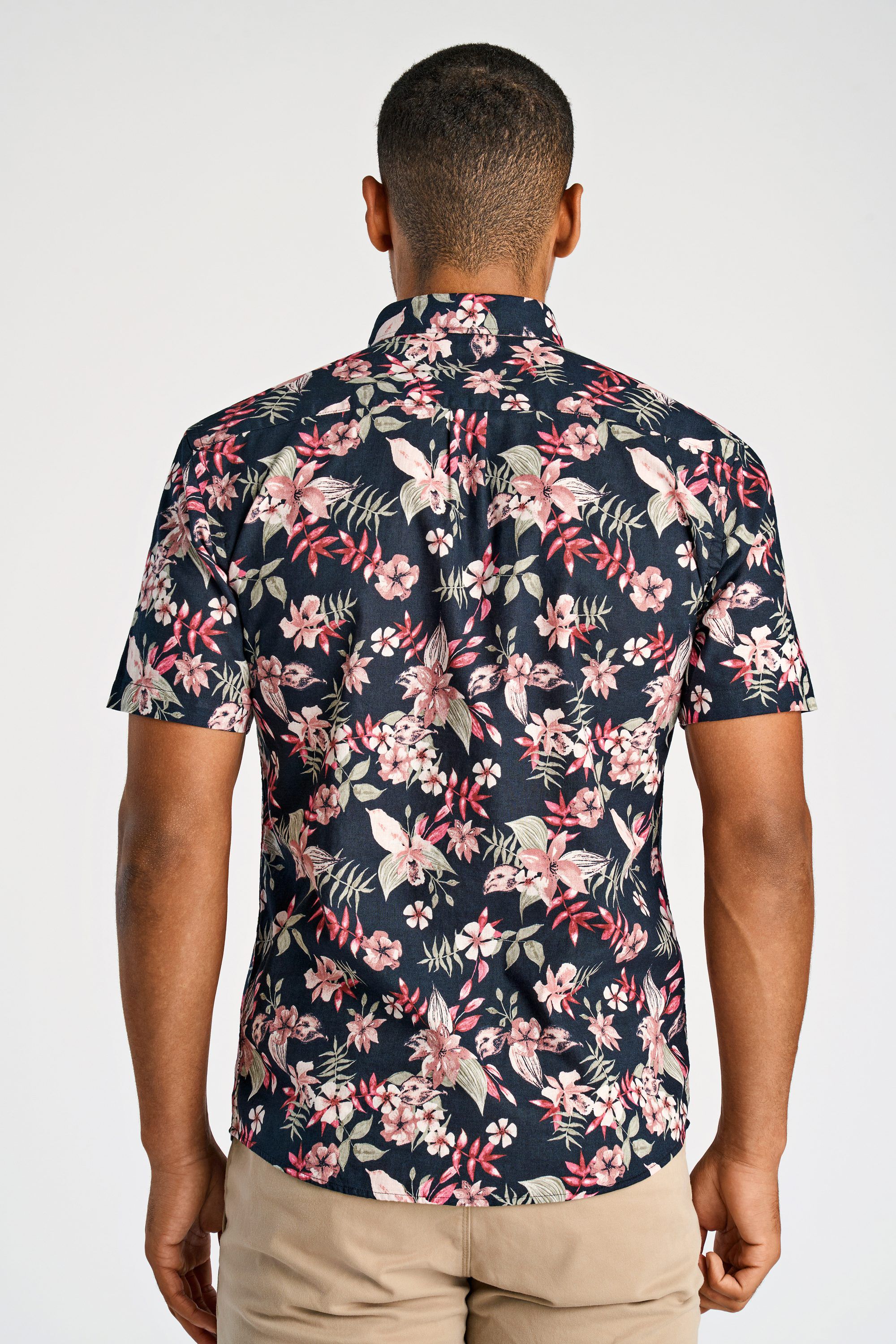 Printed cotton/linen shirt S/S