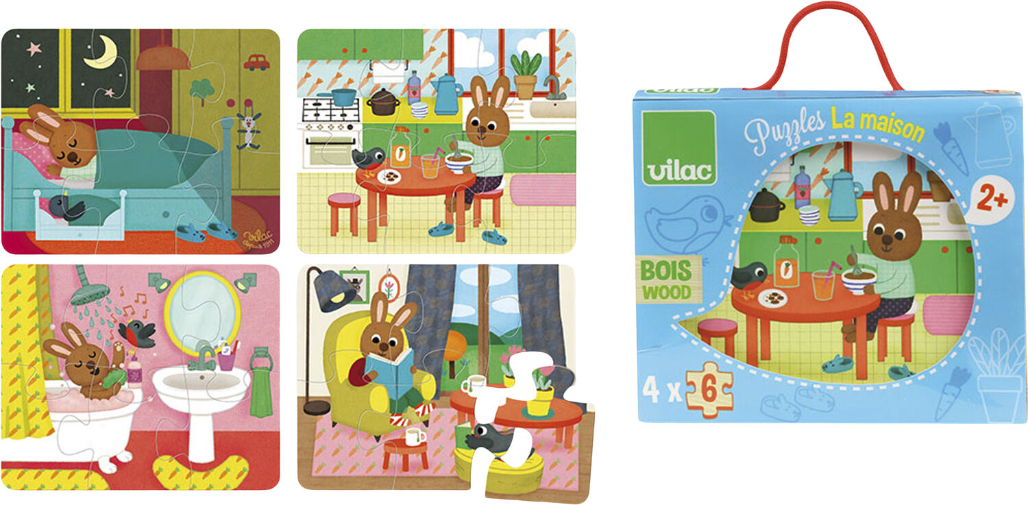 Vilac - Puslespil - Hjemmet - 4 x 6 brikker