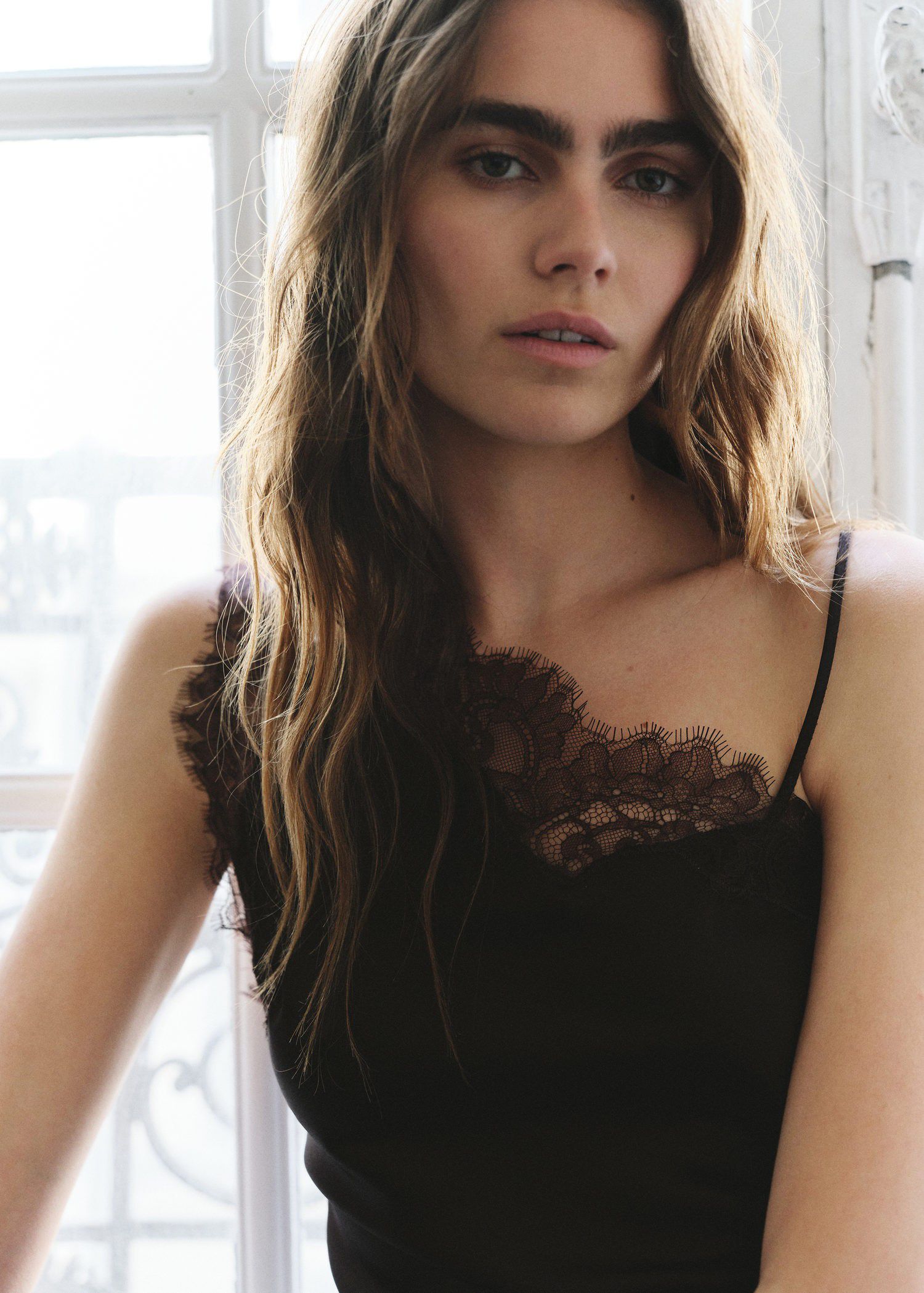 Asymmetric satin lace dress