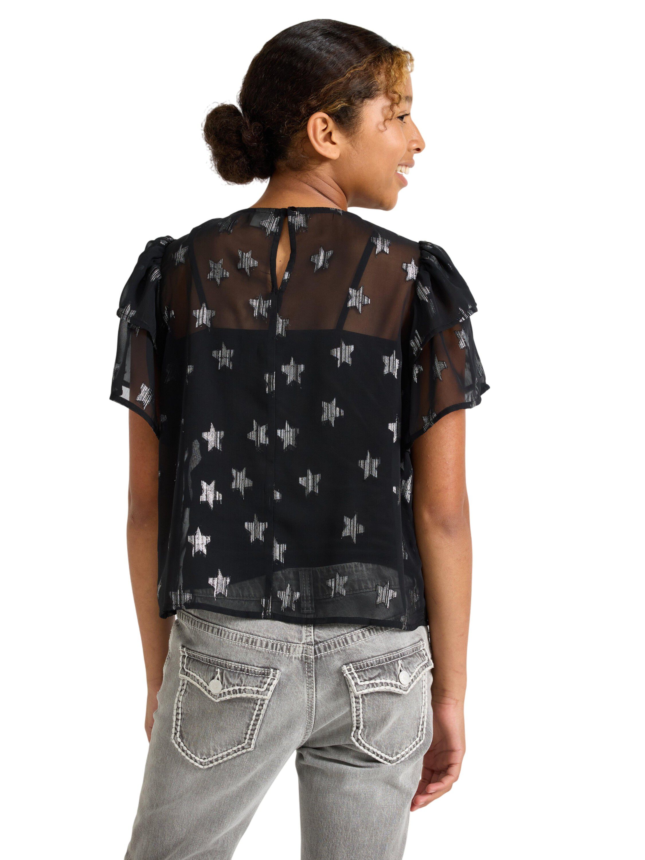 Lett bluse i chiffong med korte erm