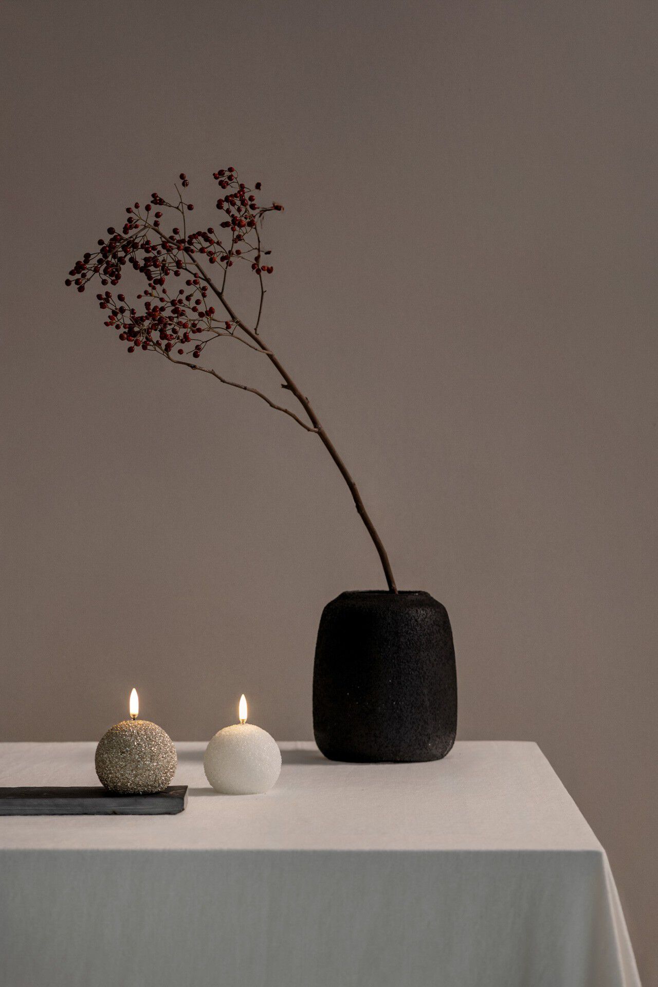 LED round candle, Champagne, Glitter, 7x7 cm