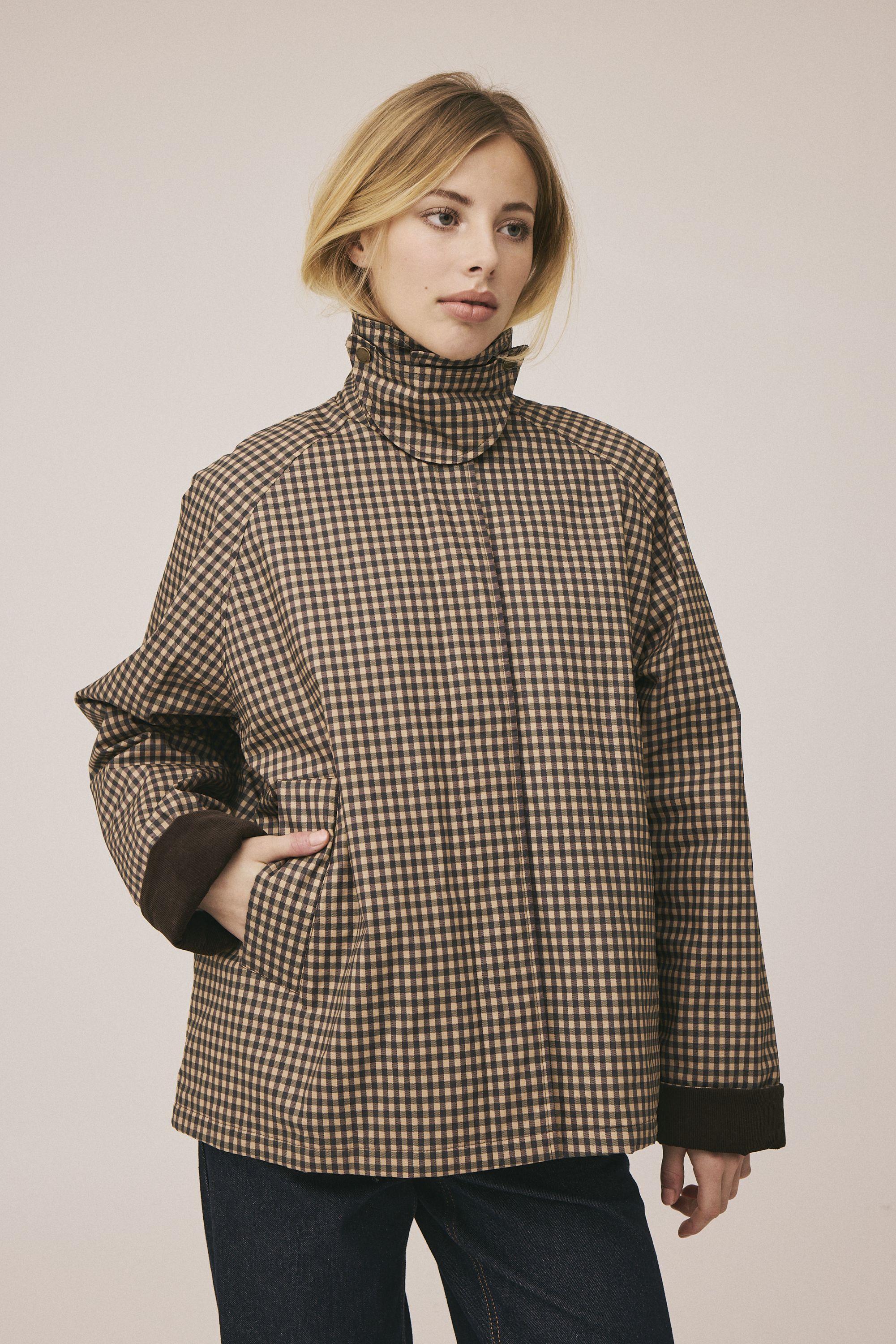 Emmy 4 Check kort jakke med fl&oslash;jl kanter - GRS