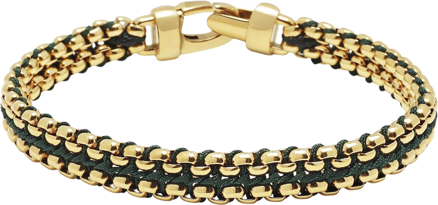Men's Green Woven 8mm Box Chain Bracelet in Gold