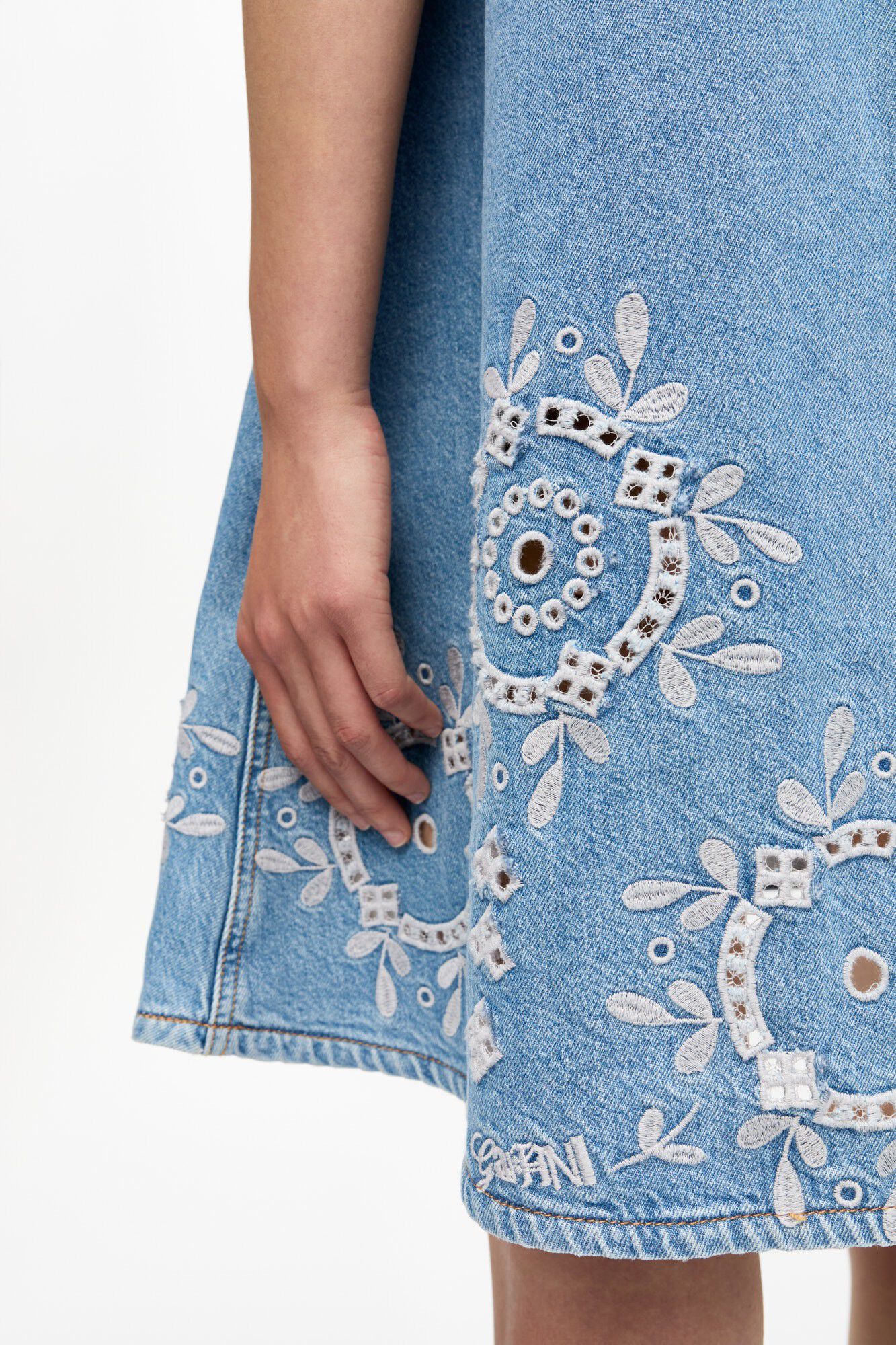 Broderie Anglaise Denim Mini Dress