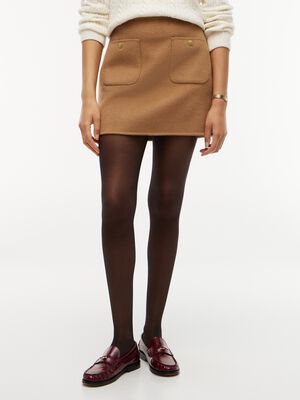 Gold-Tone Button Wool Blend Mini Skirt