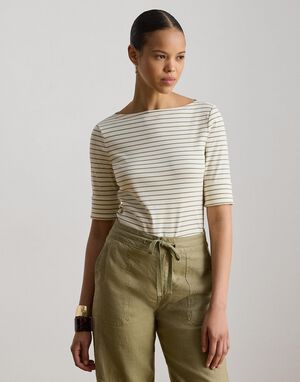 Striped Stretch Cotton Boatneck