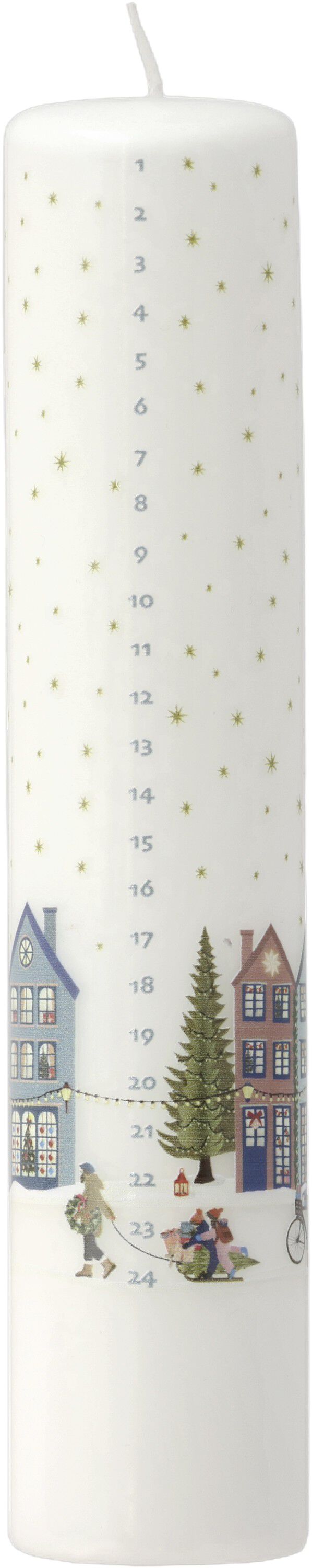 Kalenderljus Vinter 5 x 25 cm Vit/Guldstj&auml;rna Paraffin