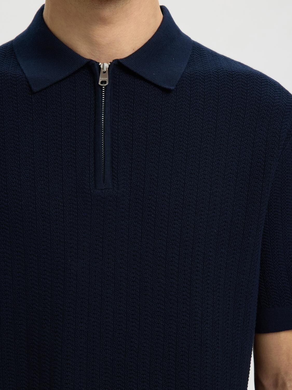 Slhcran Ss Knit Structure Zip Polo Noos