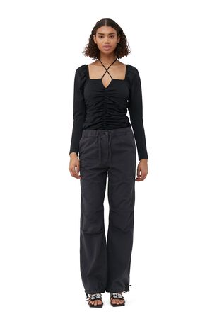 Shiny Crepe Jersey Ruched Blouse