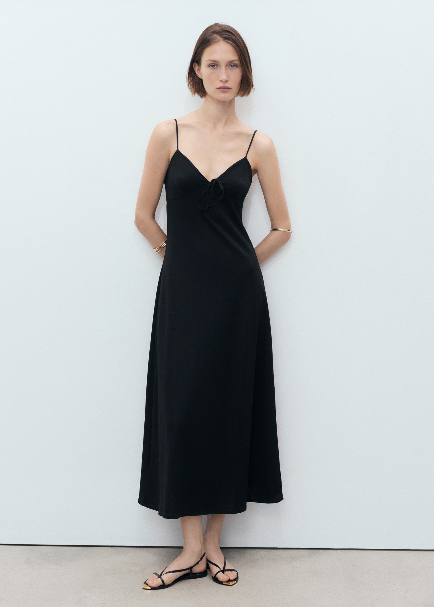 Long dress with bow neckline