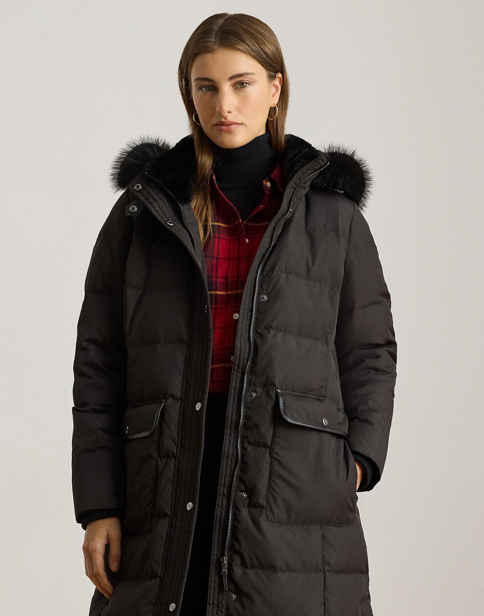 Faux-Fur-Trim Quilted Down Maxicoat