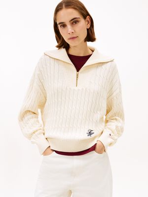Relaxed Cable Knit Half-Zip Jumper