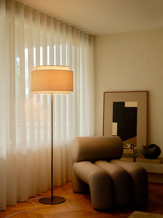 TAKAI FLOOR E27 BRUNISH BRASS BEIGE SHADE