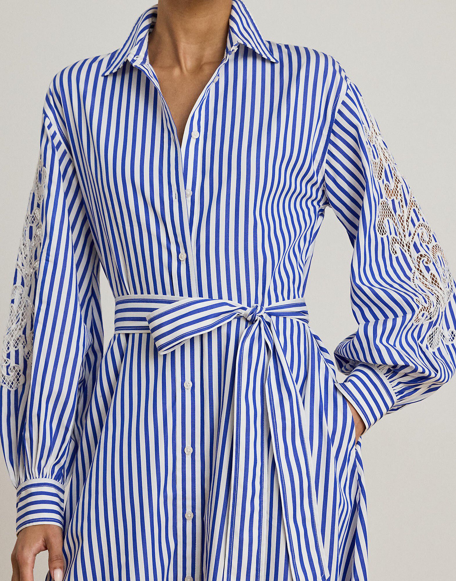 Striped Eyelet Broadcloth Shirtdress