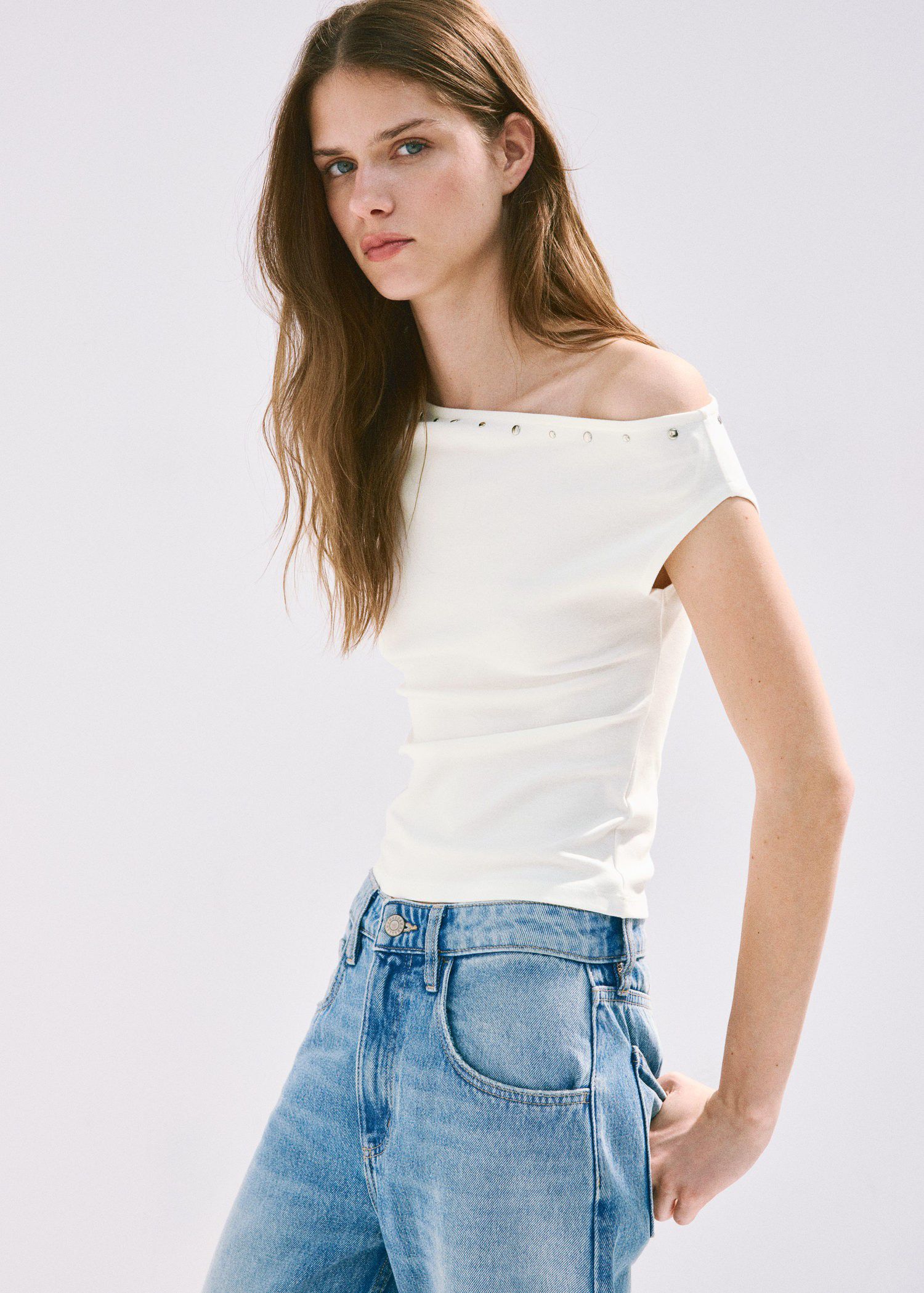 Asymmetric studded T-shirt