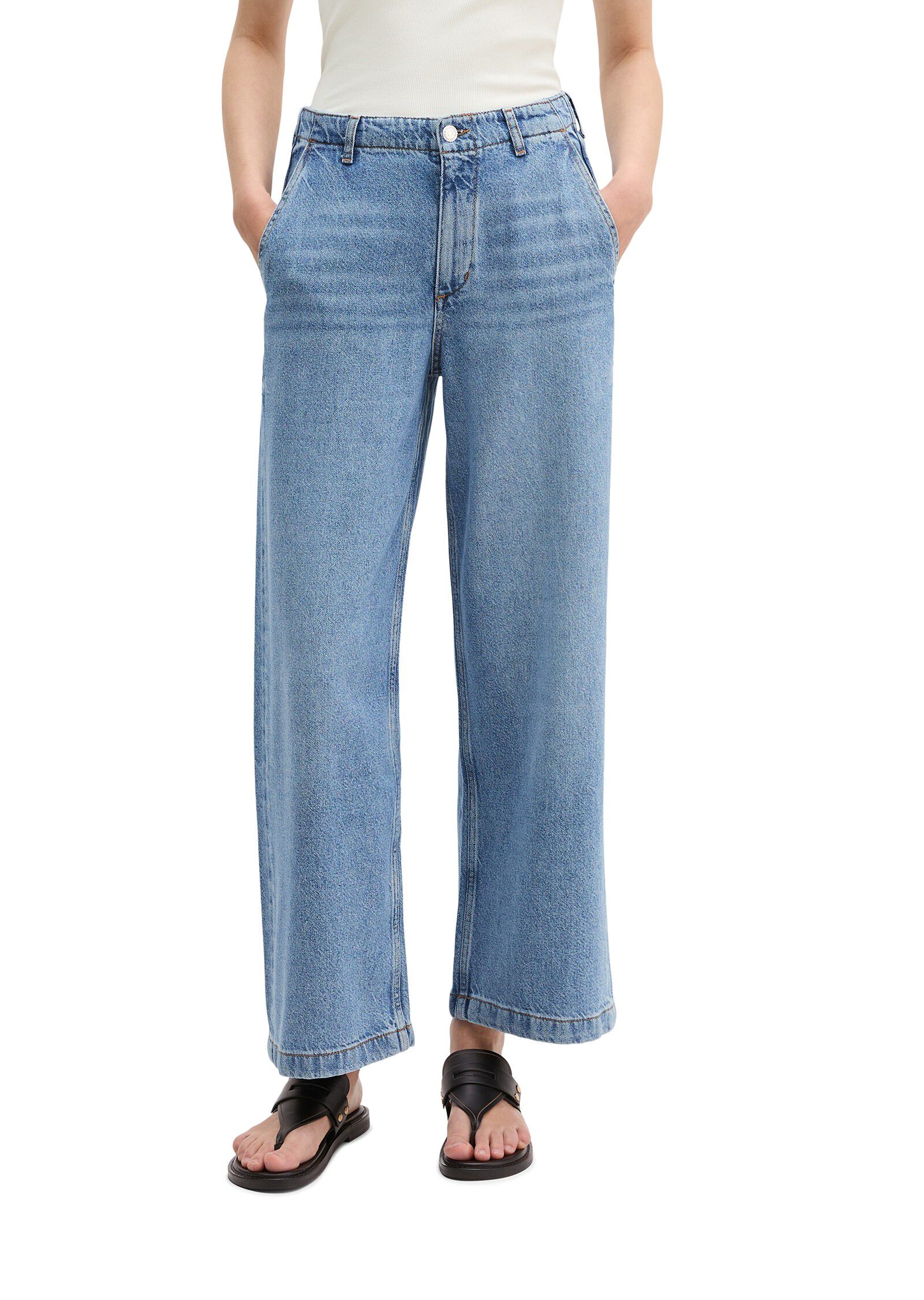 Denim trouser, wide fit, cropped le