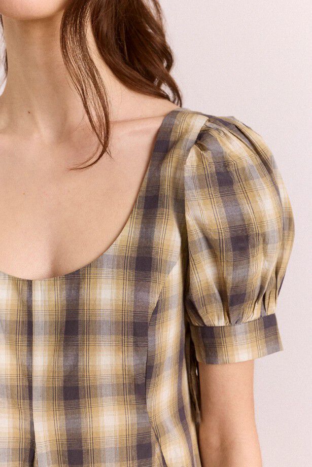 SABINA MINI GODET DRESS - CARDAMON MIX CHECK