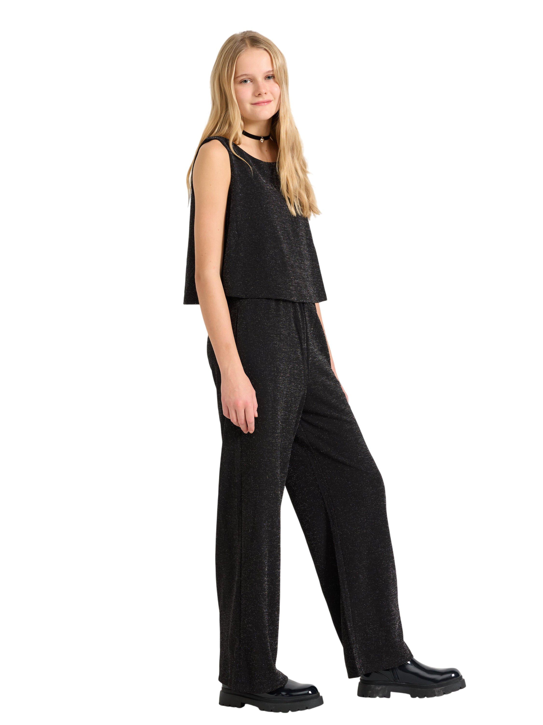 Glitrende, &aelig;rmel&oslash;s buksedragt med b