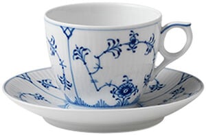 Blue Fluted Plain kaffekopp och fat 16 cl