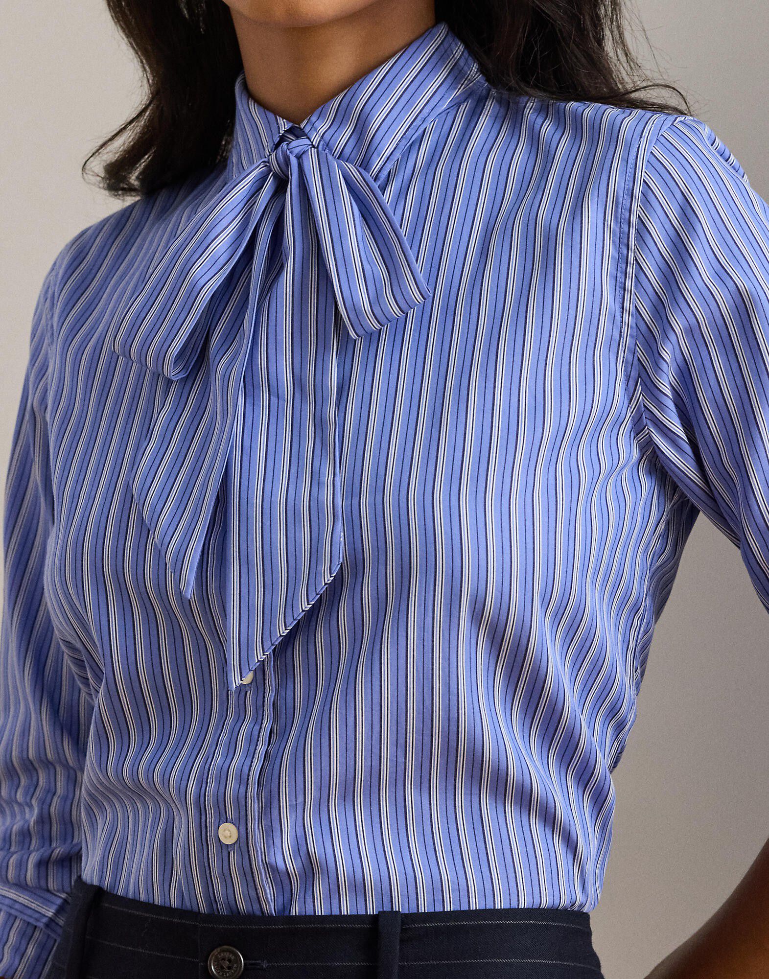 Classic Fit Striped Tie-Neck Shirt