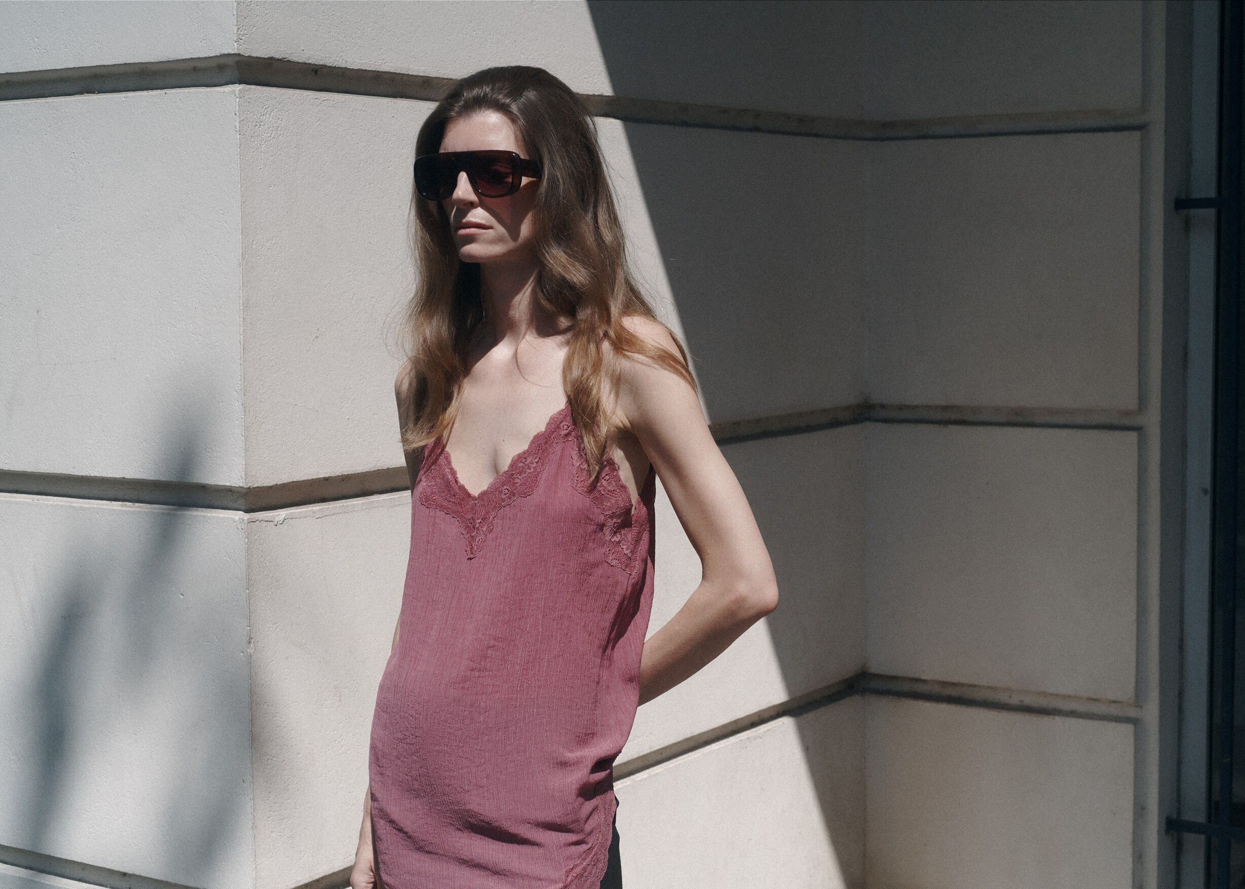 Asymmetric lace camisole top