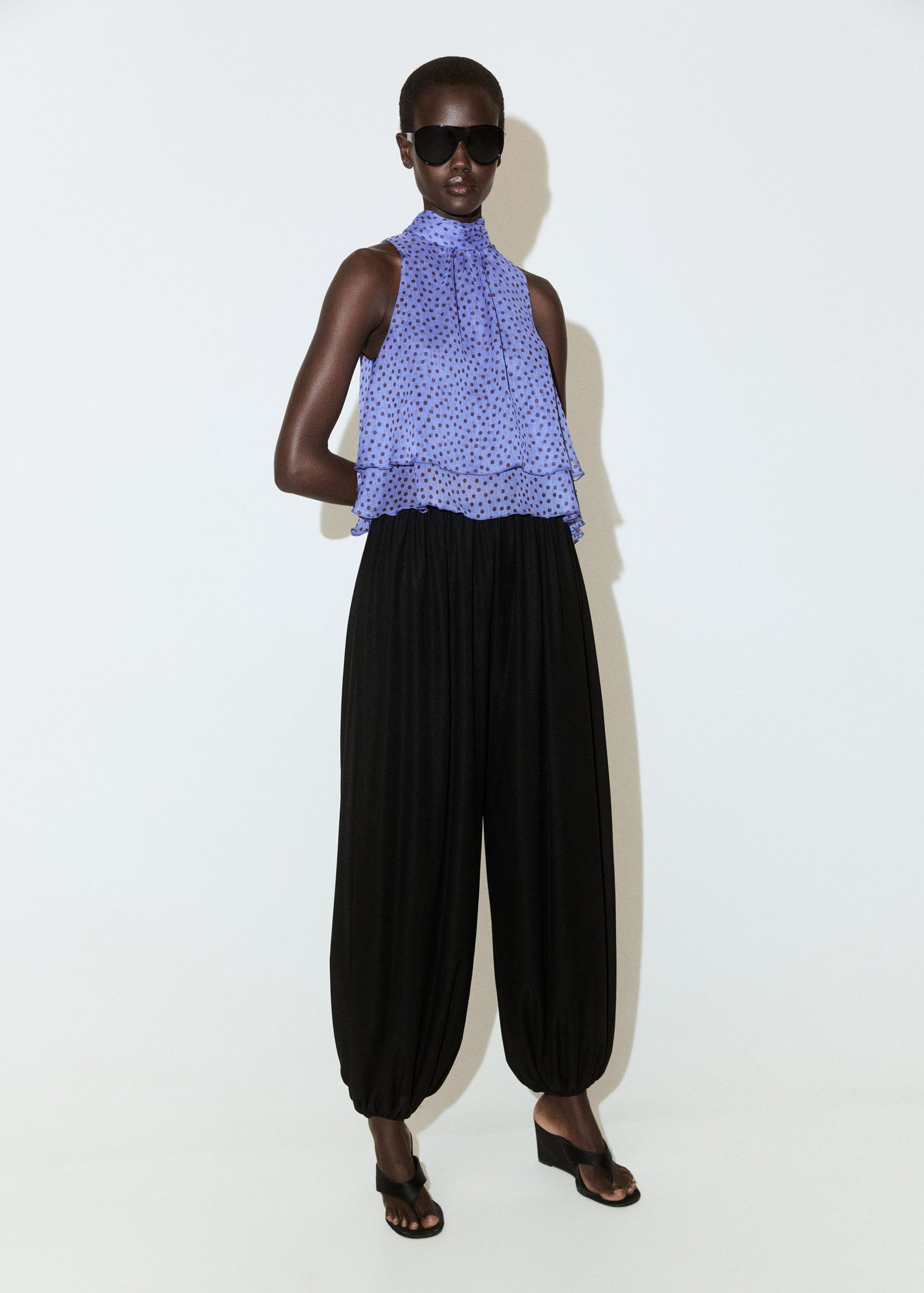 Polka-dot blouse with draped collar