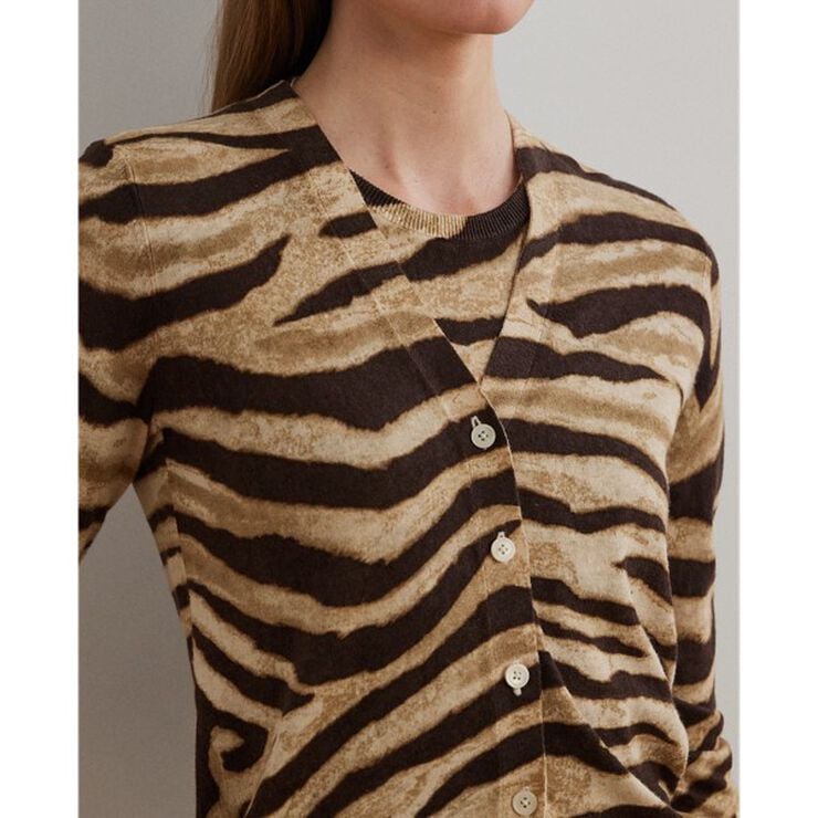Zebra-Print Linen-Cotton Cardigan