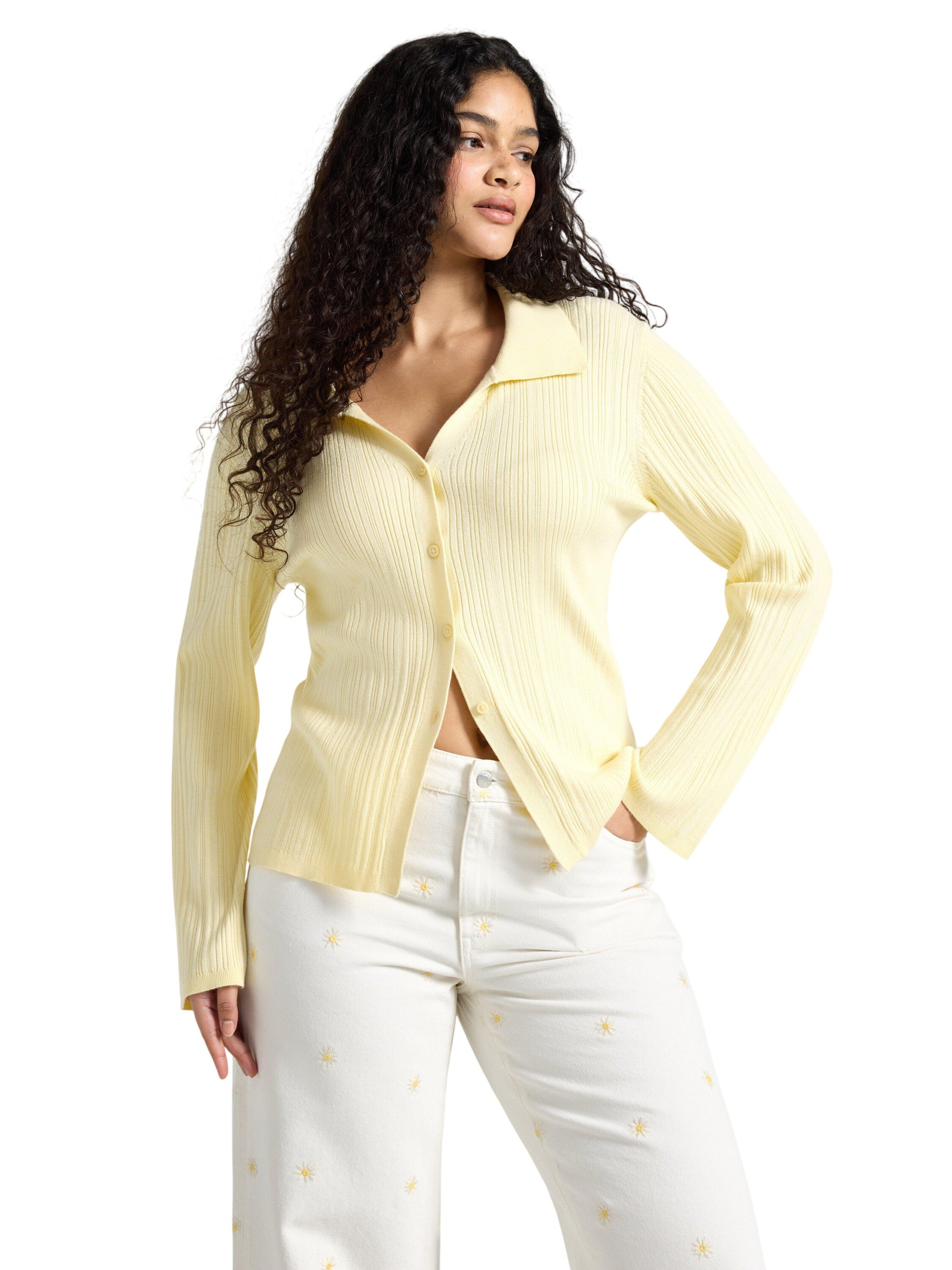 Tynn, ribbestrikket cardigan med v-