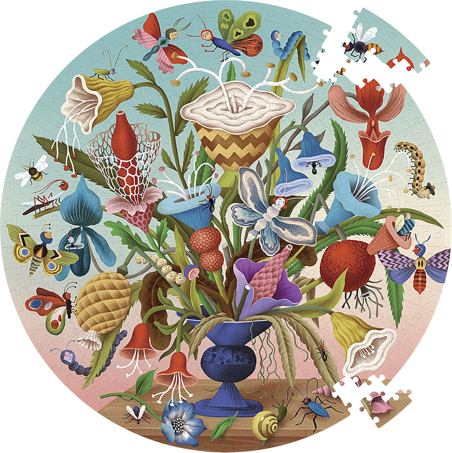 eeBoo - Rundt puslespil 1000 brk - Blomsterbuket