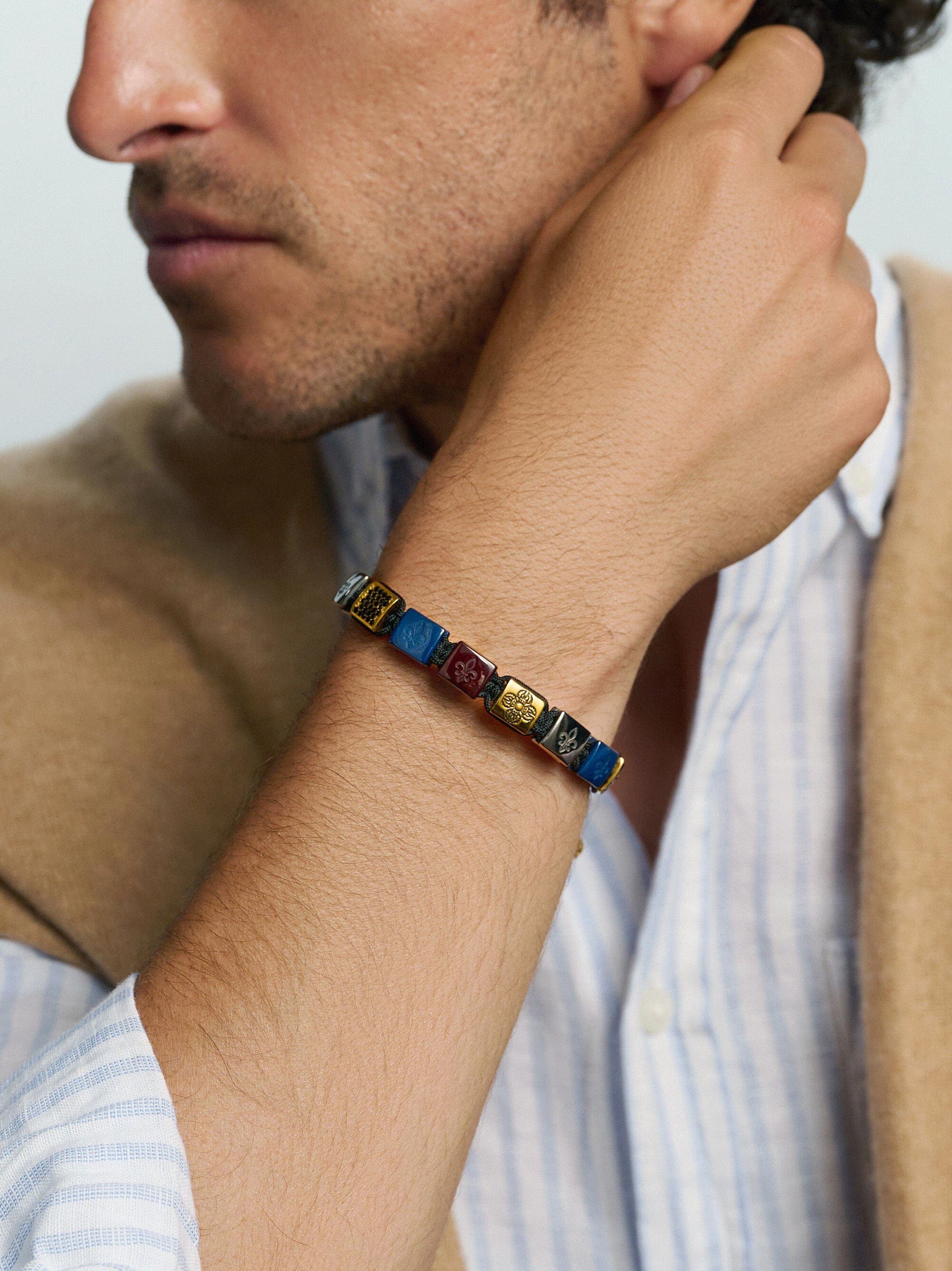 Ceramic Flatbead Bracelet in Black, Blue, Red and Gold