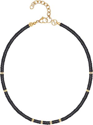Women's Heishi Black Onyx Choker with Gold