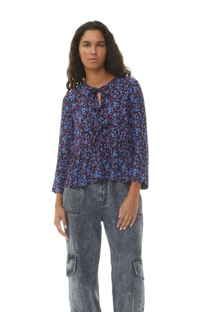 Printed Crepe Peplum Blouse