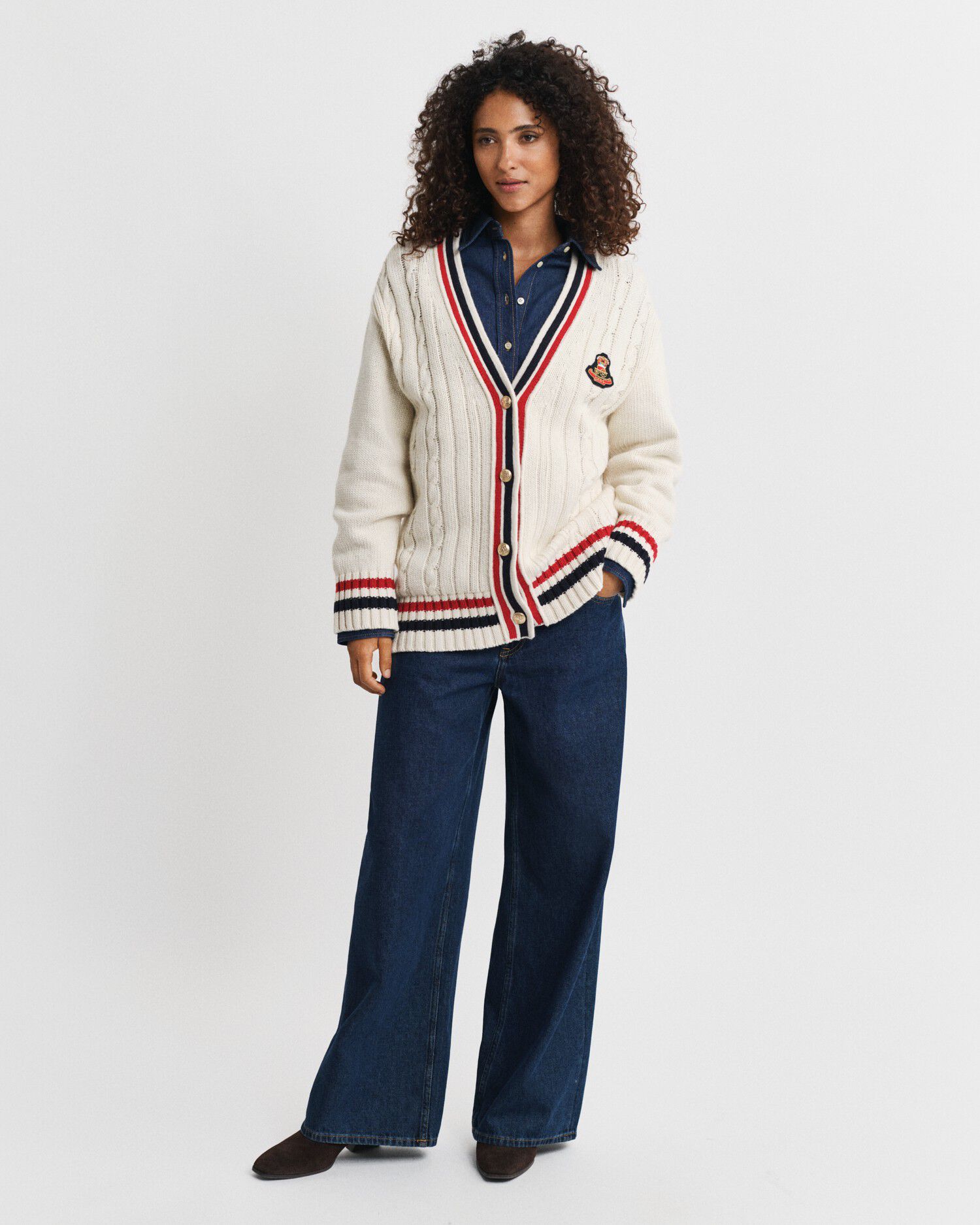 GANT VARSITY CABLE V-NECK CARDIGAN