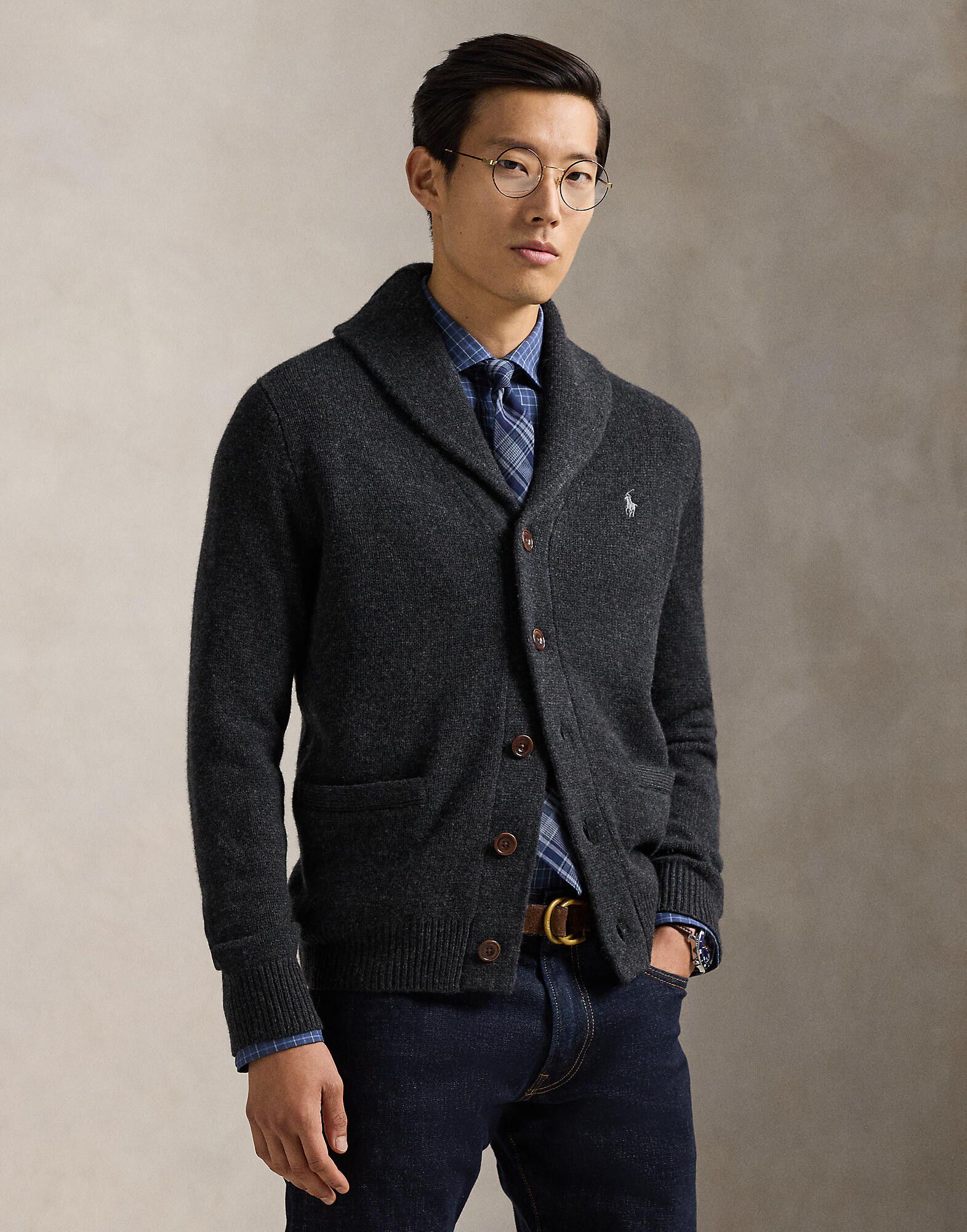 Wool-Cashmere Shawl-Collar Cardigan