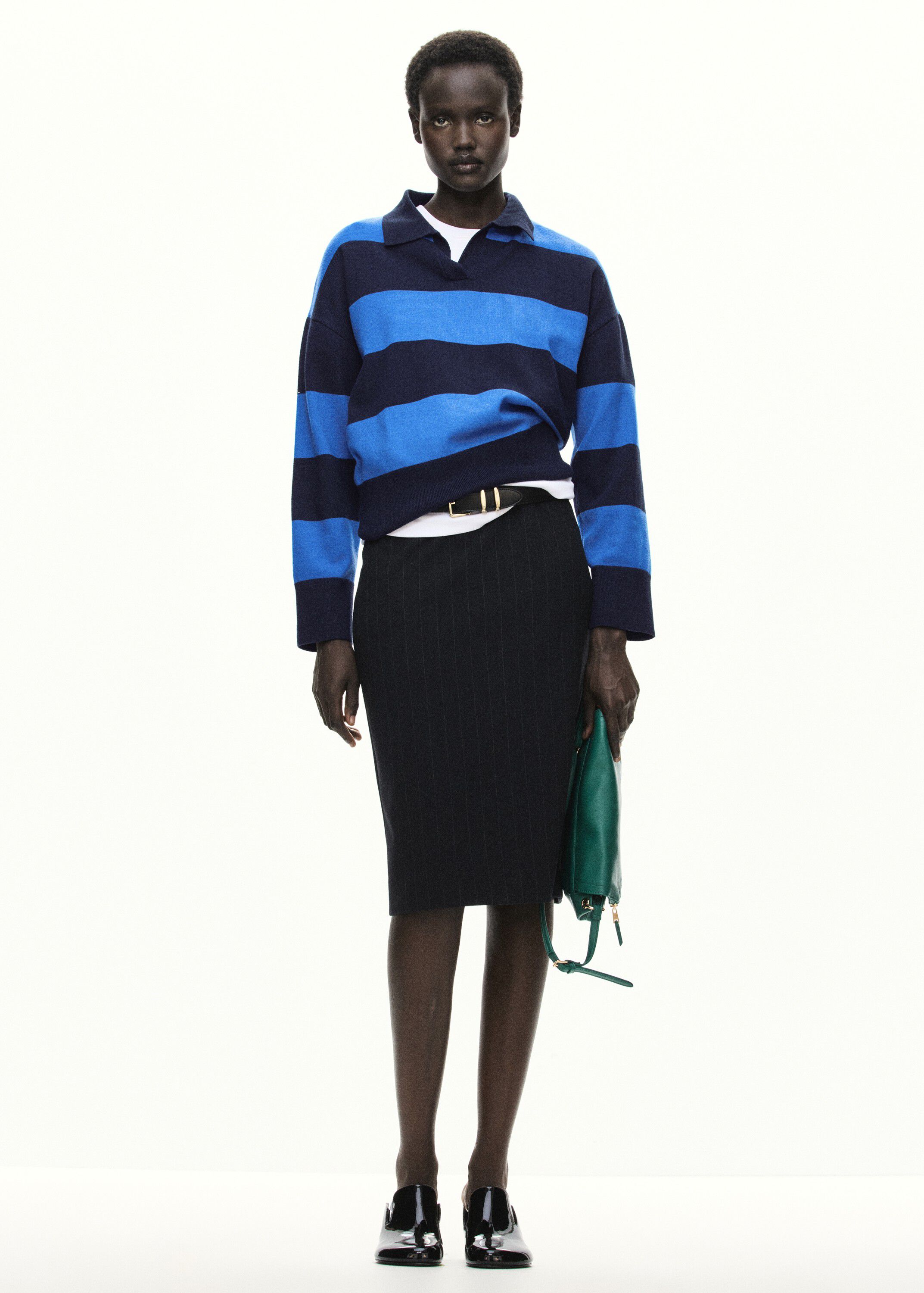 Striped polo-neck sweater