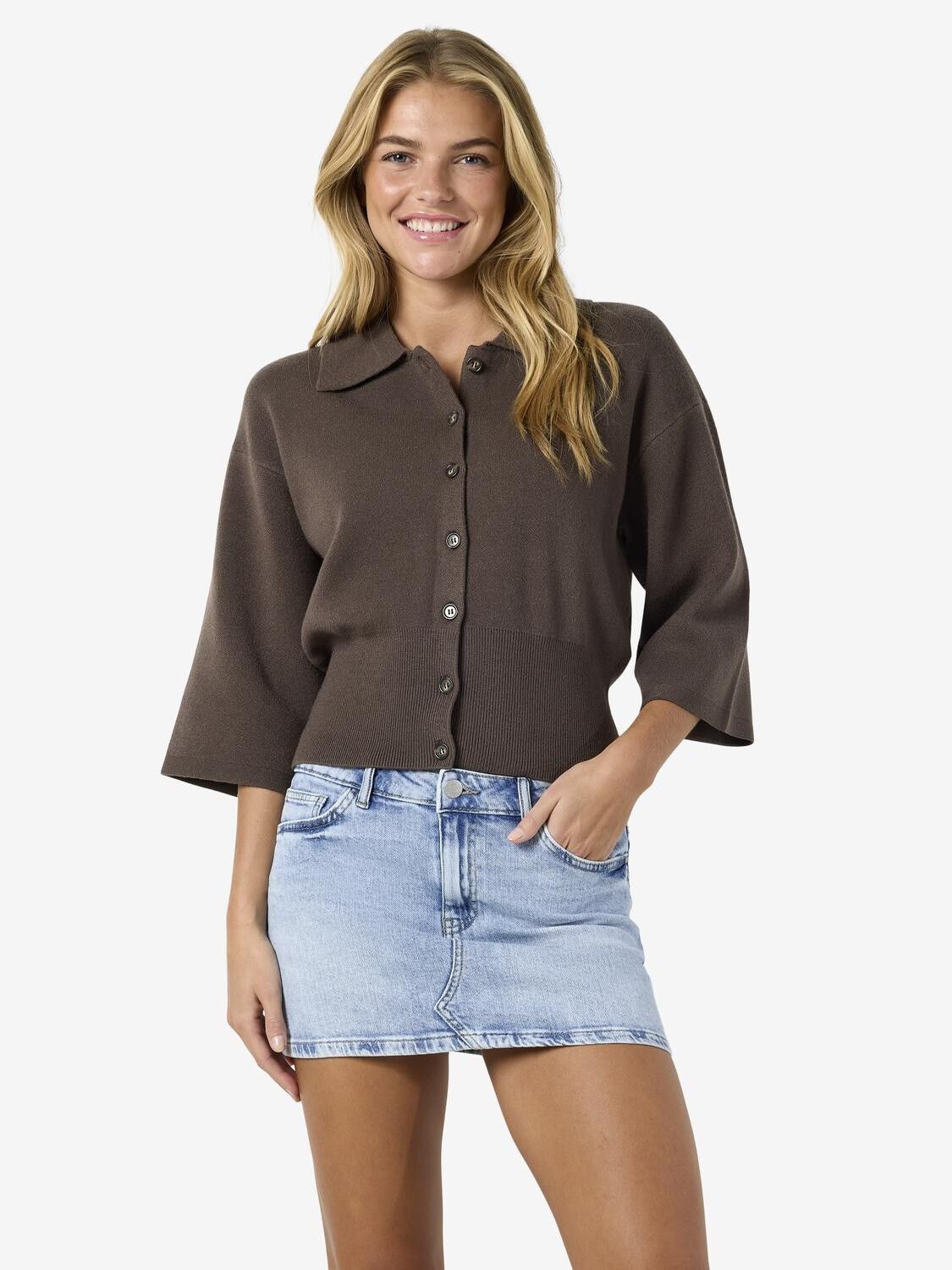 Nmshyla 3/4 Sleeve Knit Polo Cardigan