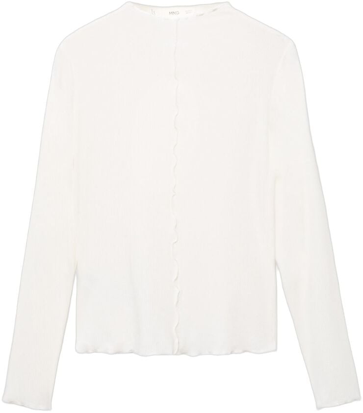 Ribbed t-shirt with scalloped trim