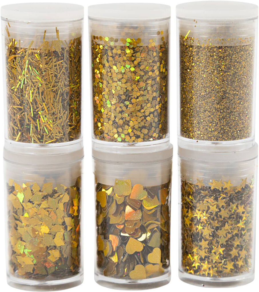 Bio-glimmer & Pailletter, guld, 6x7ml.